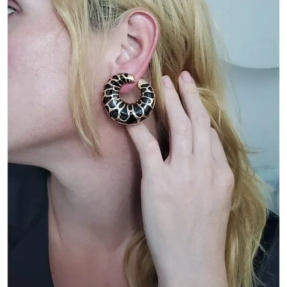 Marina B. Milan Funny Giraffe Pattern Earrings 18Kt Yellow Blackened - Picture 2 of 10